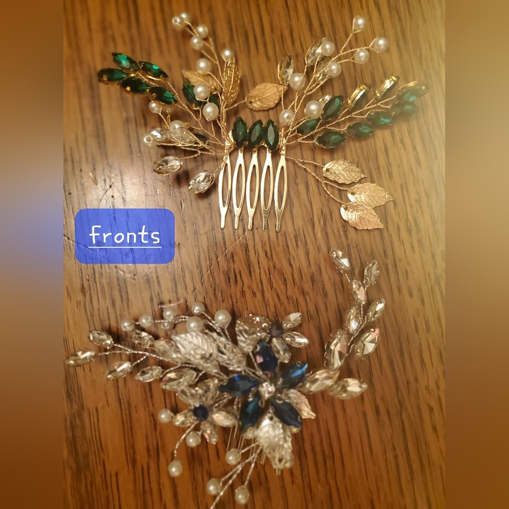 Green & gold embellished hair Accessories clip statement piece wedding Christmas
